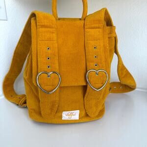 Valfré Mini Corduroy Backpack Mustard Yellow Heart Buckles Kawaii Indie EUC